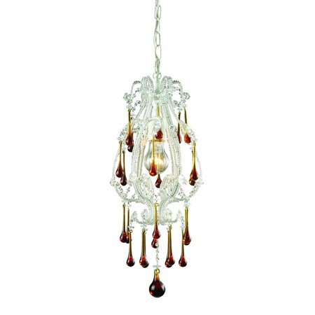 Elk Lighting Opulence 1-Light Mini Pendant in Antique White with Amber Crystals 12003/1AMB